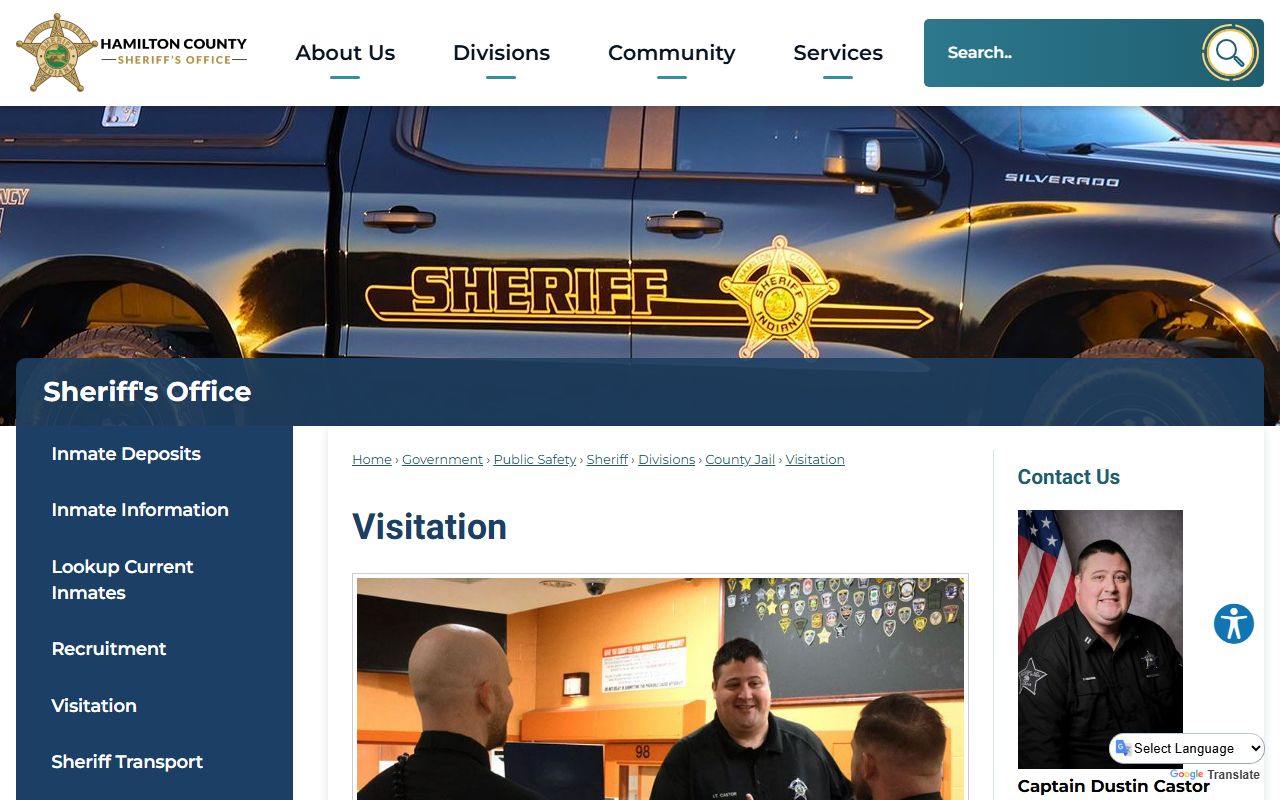 Hamilton County jail visitation page with video visit rules