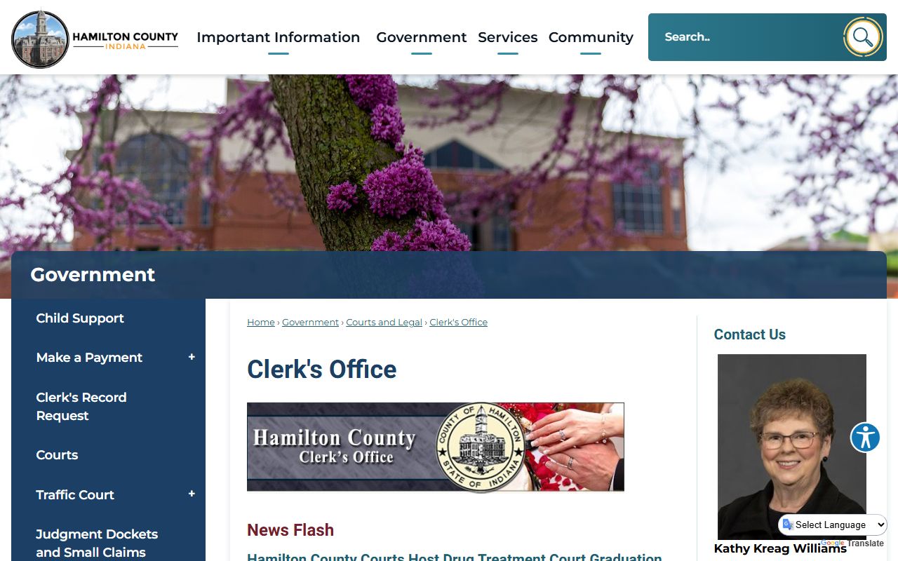 Hamilton County Clerk office page with Clerk and hours