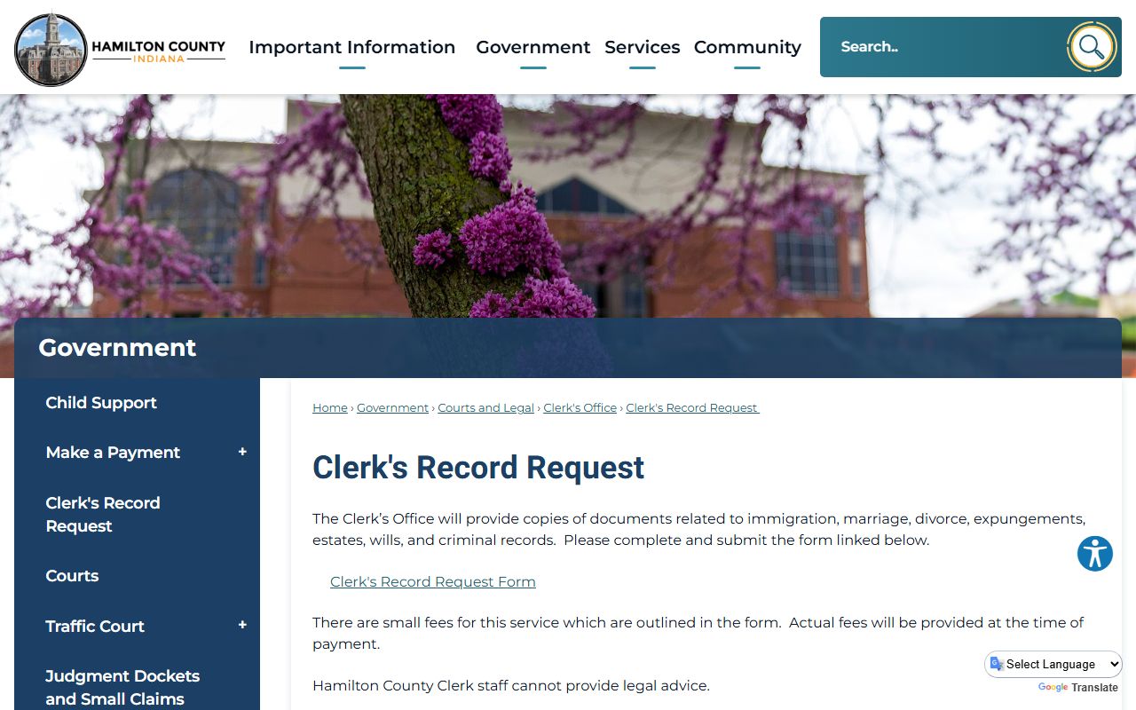 Hamilton County Clerk record request page
