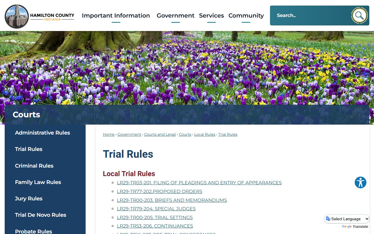 Hamilton County trial rules affecting court dockets