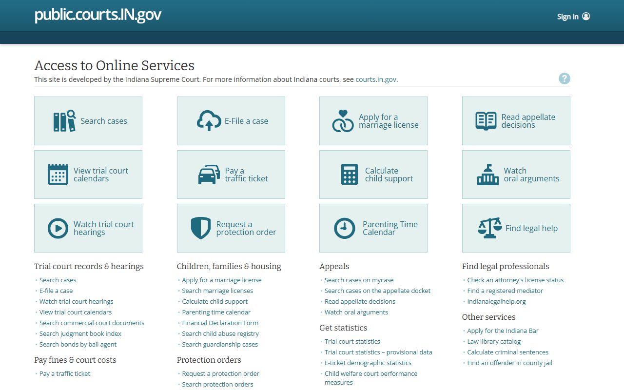 Indiana Courts Public Access Portal for Hamilton County court records