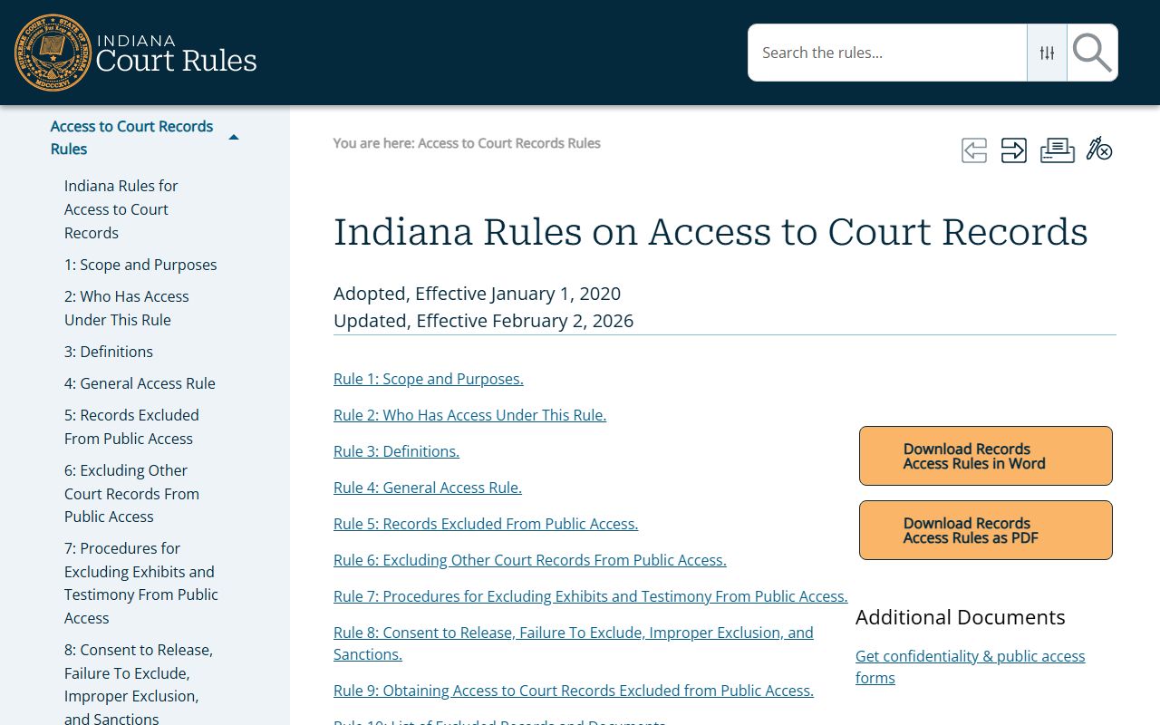 Indiana Rules on Access to Court Records for Hamilton County