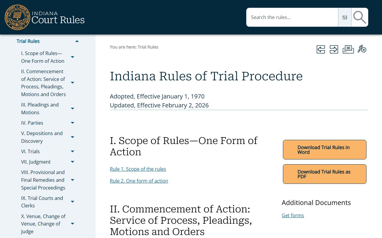 Indiana trial procedure rules behind Hamilton County court records