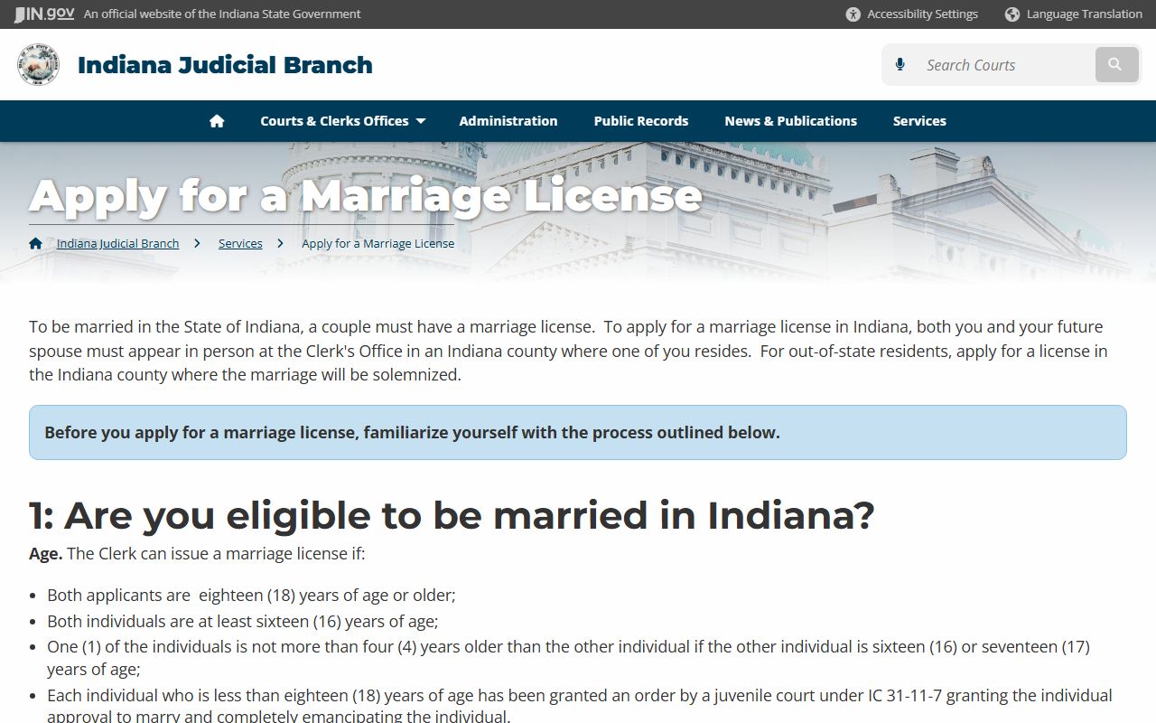Indiana Judicial Branch marriage license guide for Hamilton County