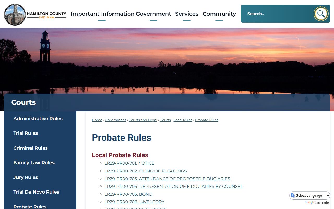 Hamilton County probate rules page for estate records