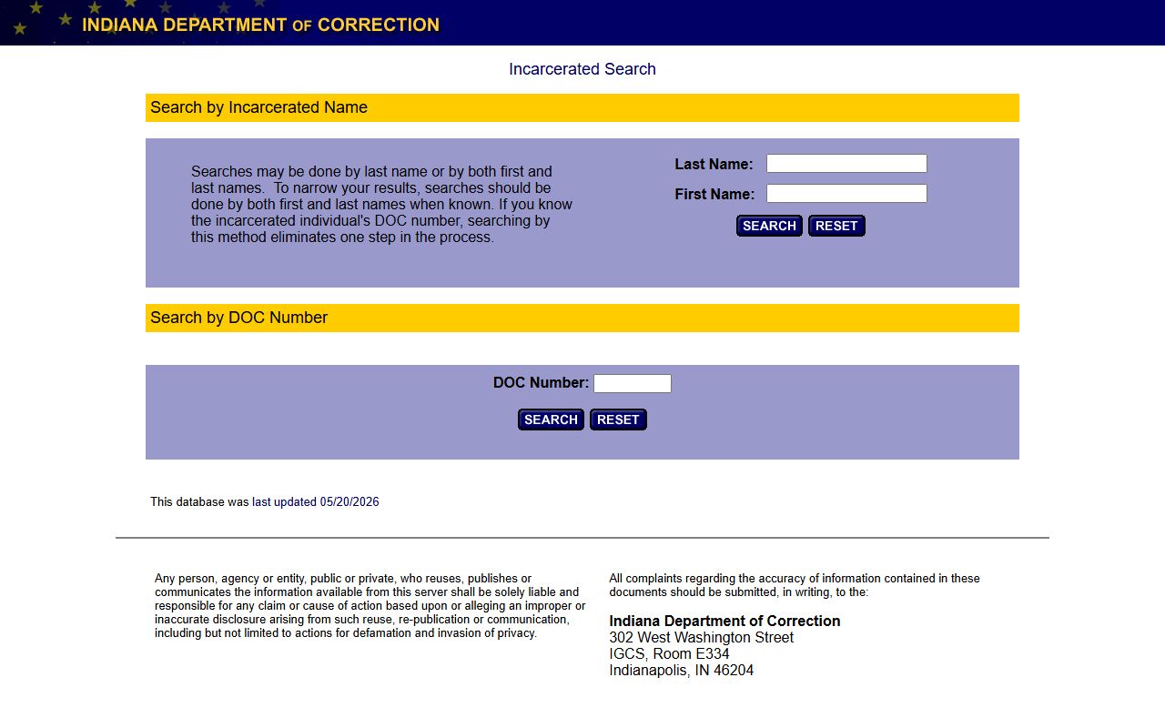 Indiana Department of Correction inmate search for released Hamilton County offenders