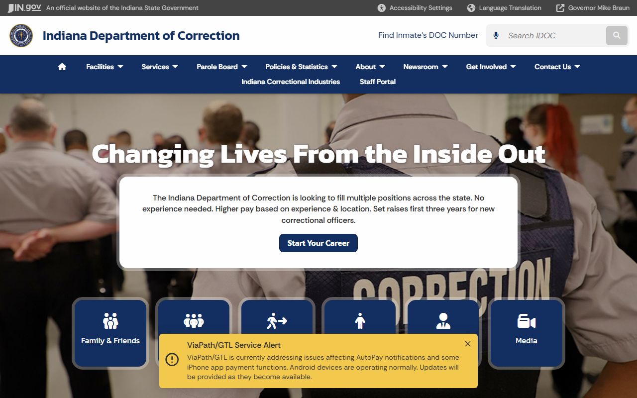 Indiana Department of Correction homepage