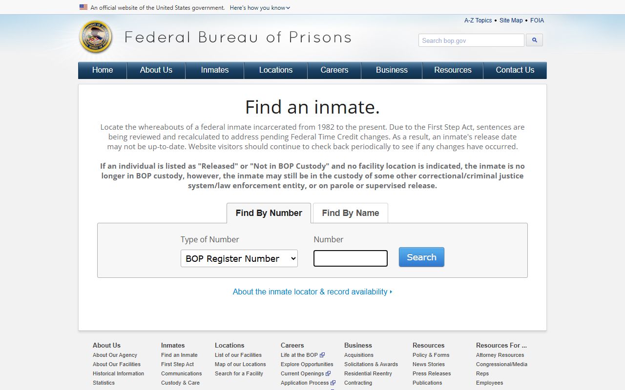 Federal Bureau of Prisons inmate locator for released federal inmates