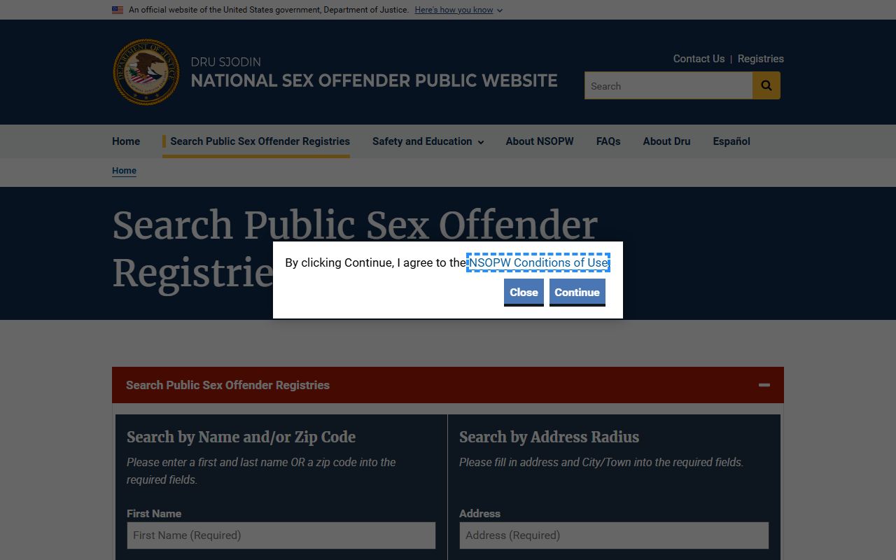 National Sex Offender Public Website search covering Indiana