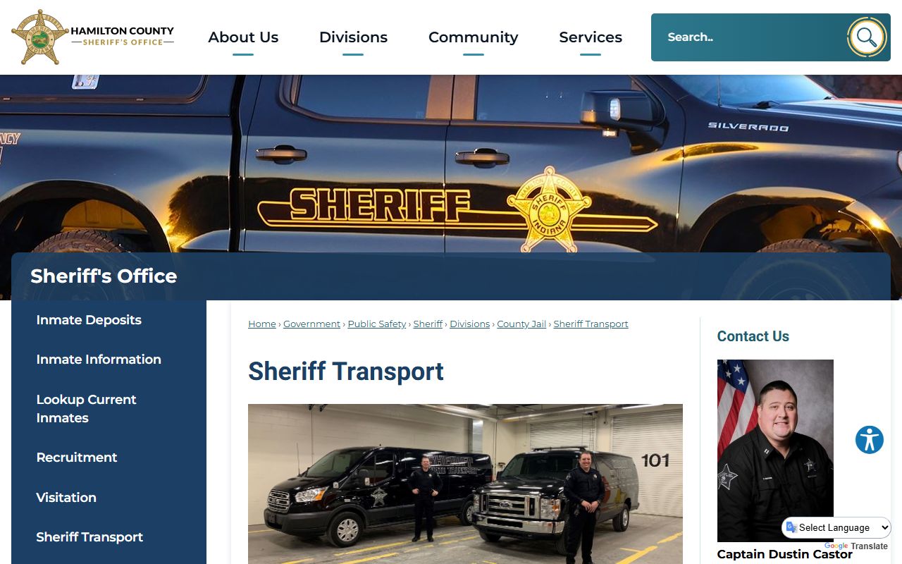 Hamilton County Sheriff transport page for warrant pickups