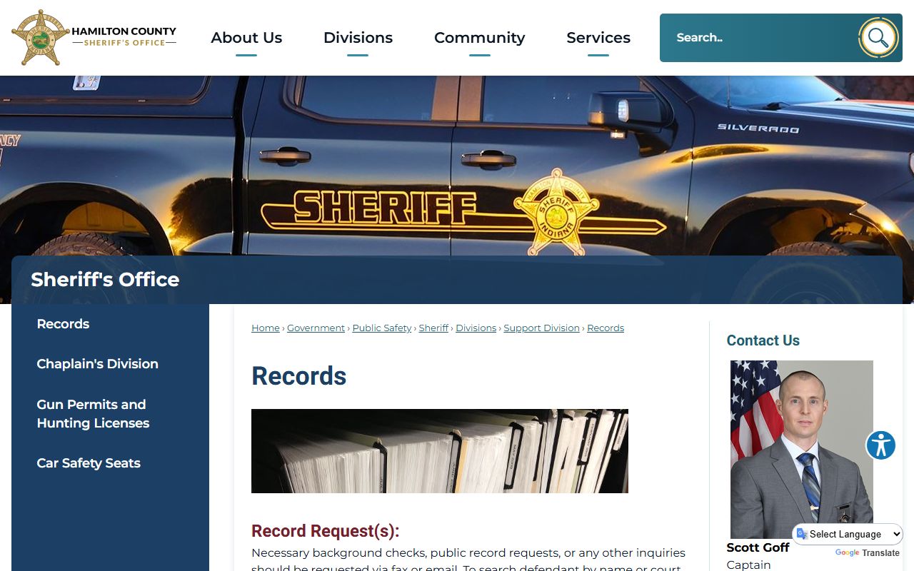 Hamilton County Sheriff records page for warrant verification